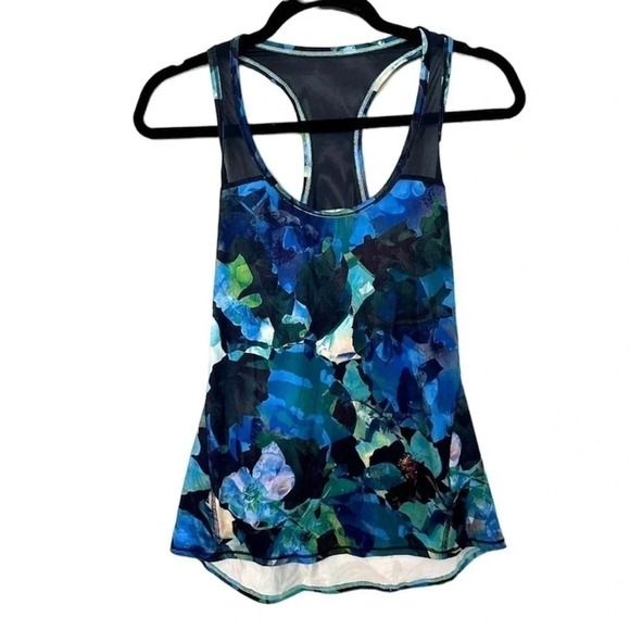 Athleta Blue Abstract Floral Racerback Sleeveless Scoop Neck Tank Size XS - Picture 1 of 9
